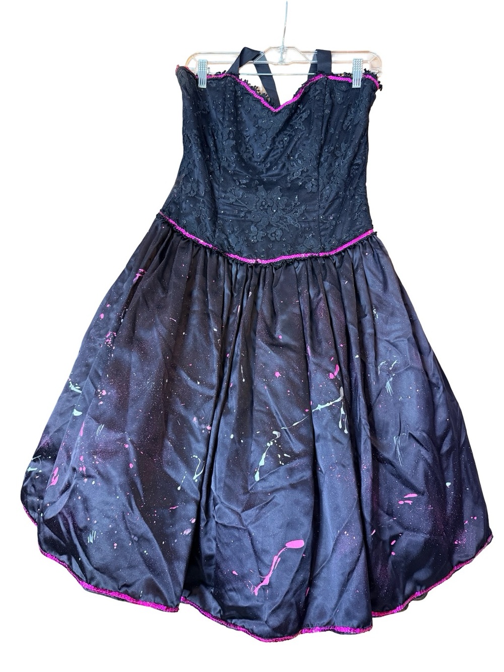 Vintage 1980s Scott McClintock Black Prom Dress with Pink Accents